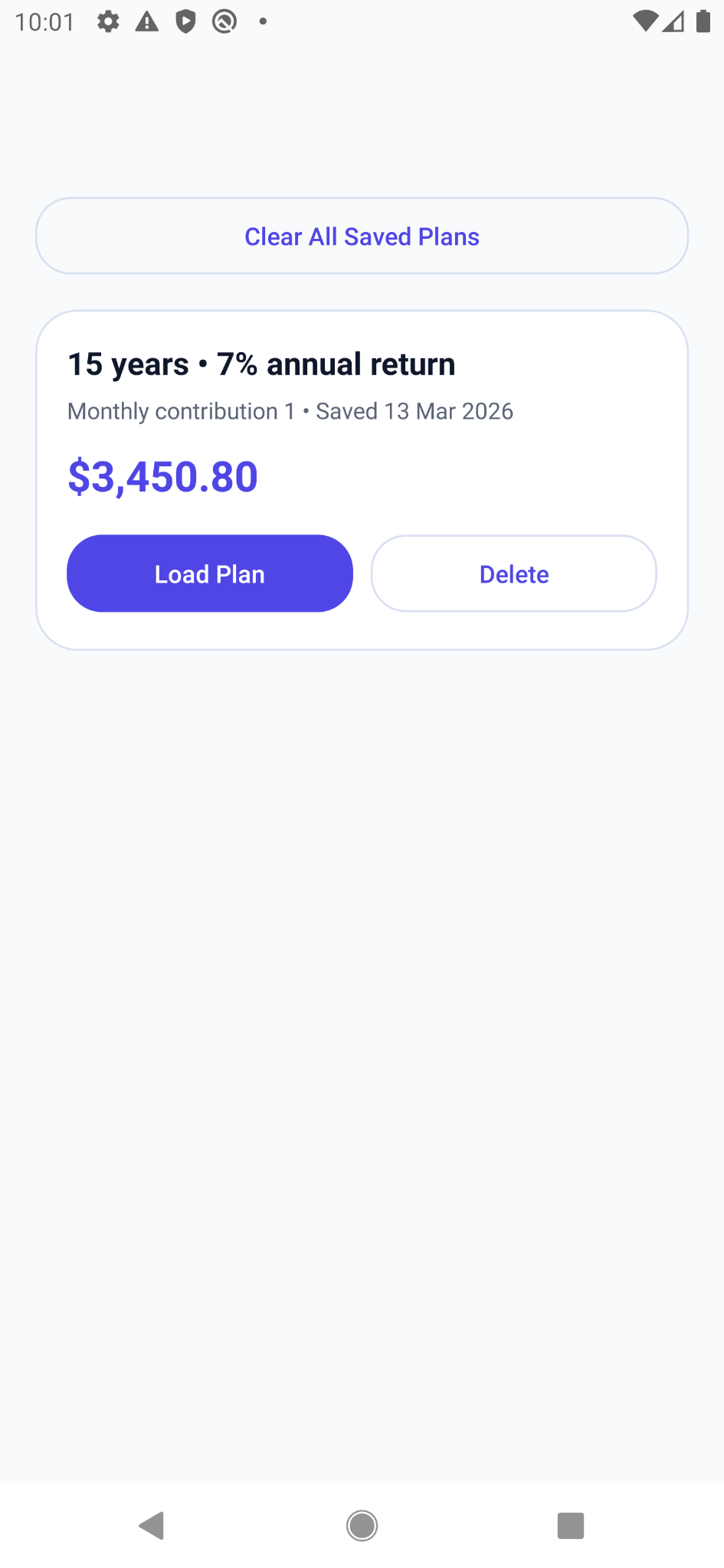 Yearly breakdown screen